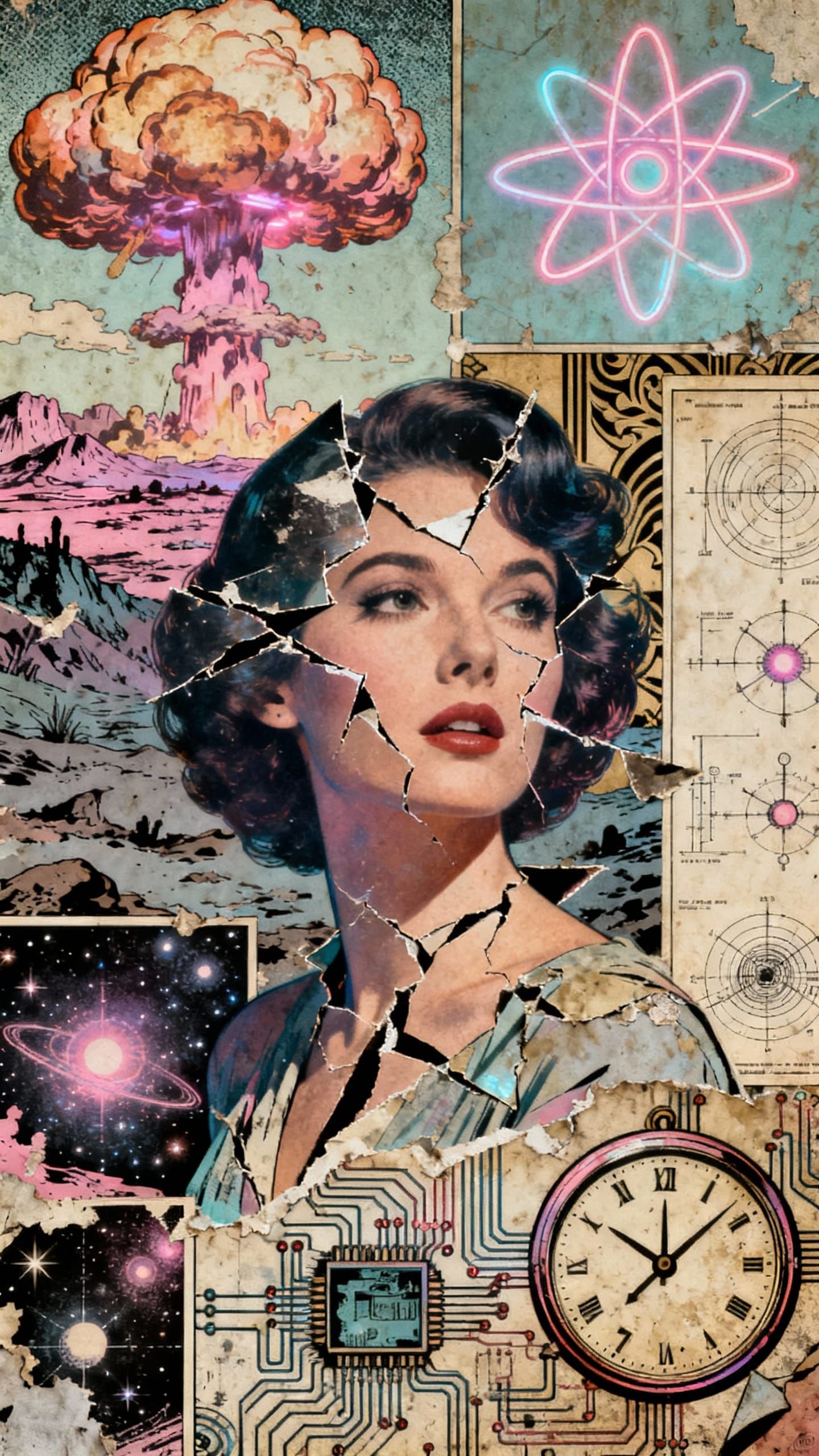 Atomic Age Collage: Retro-Futuristic Dreamscape