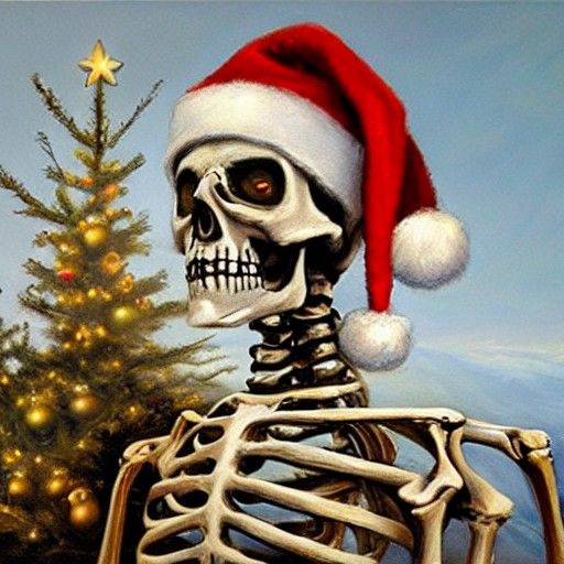 Festive Skeleton in Oil Painting Style