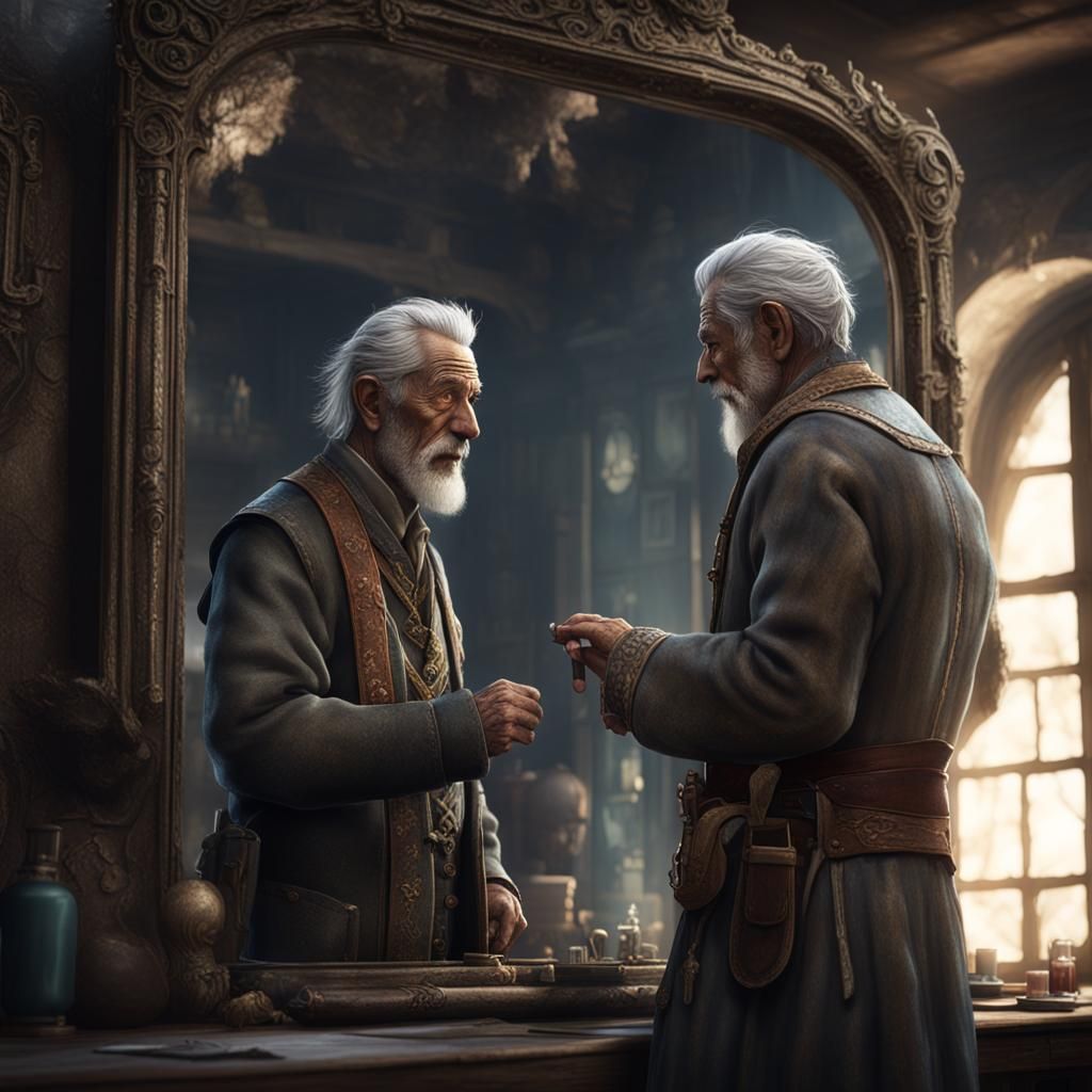 Old Man's Reflection: Fantasy Concept Art
