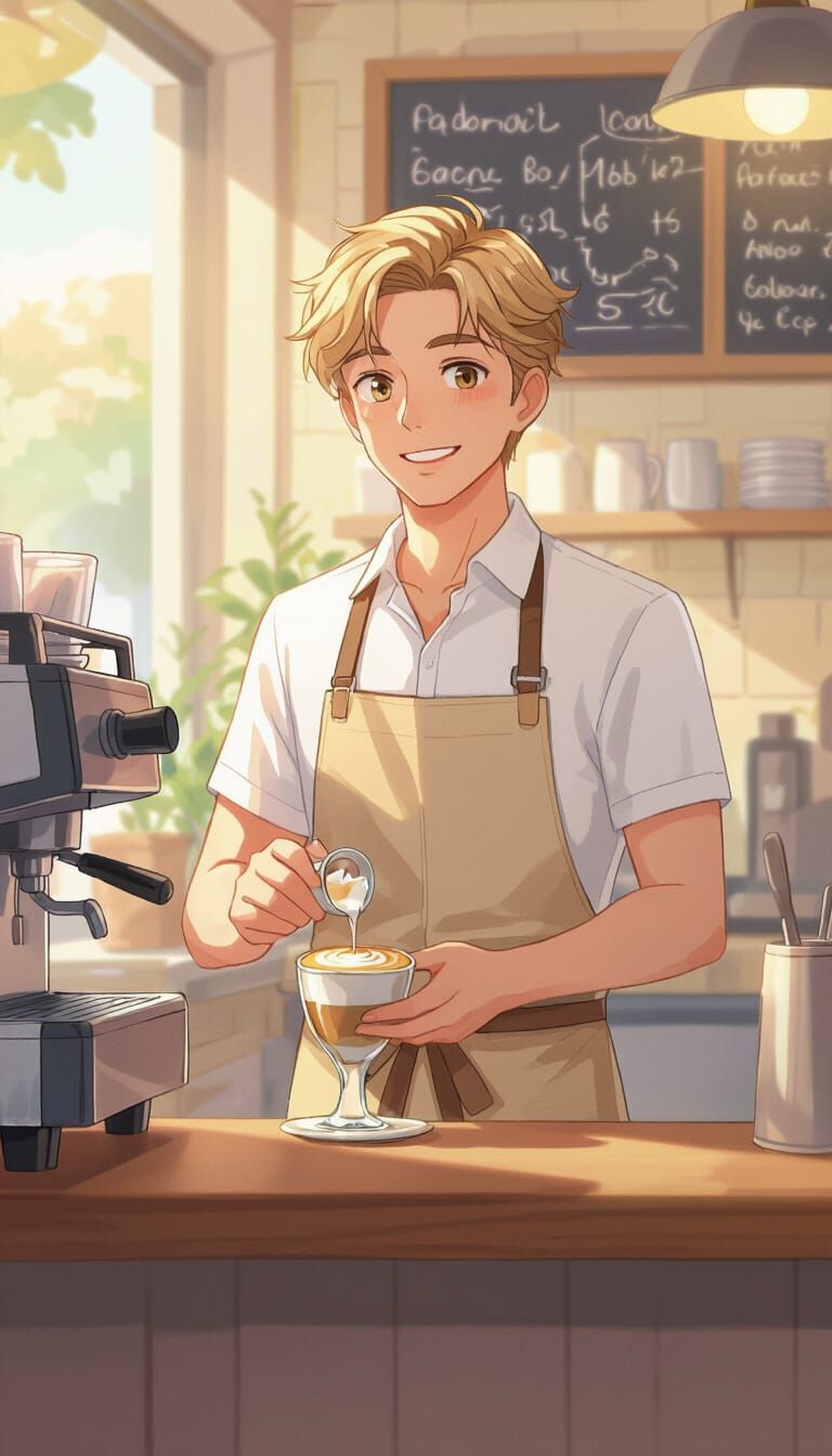 Friendly Barista Carlos: Digital Watercolor in Cel-Shaded St...