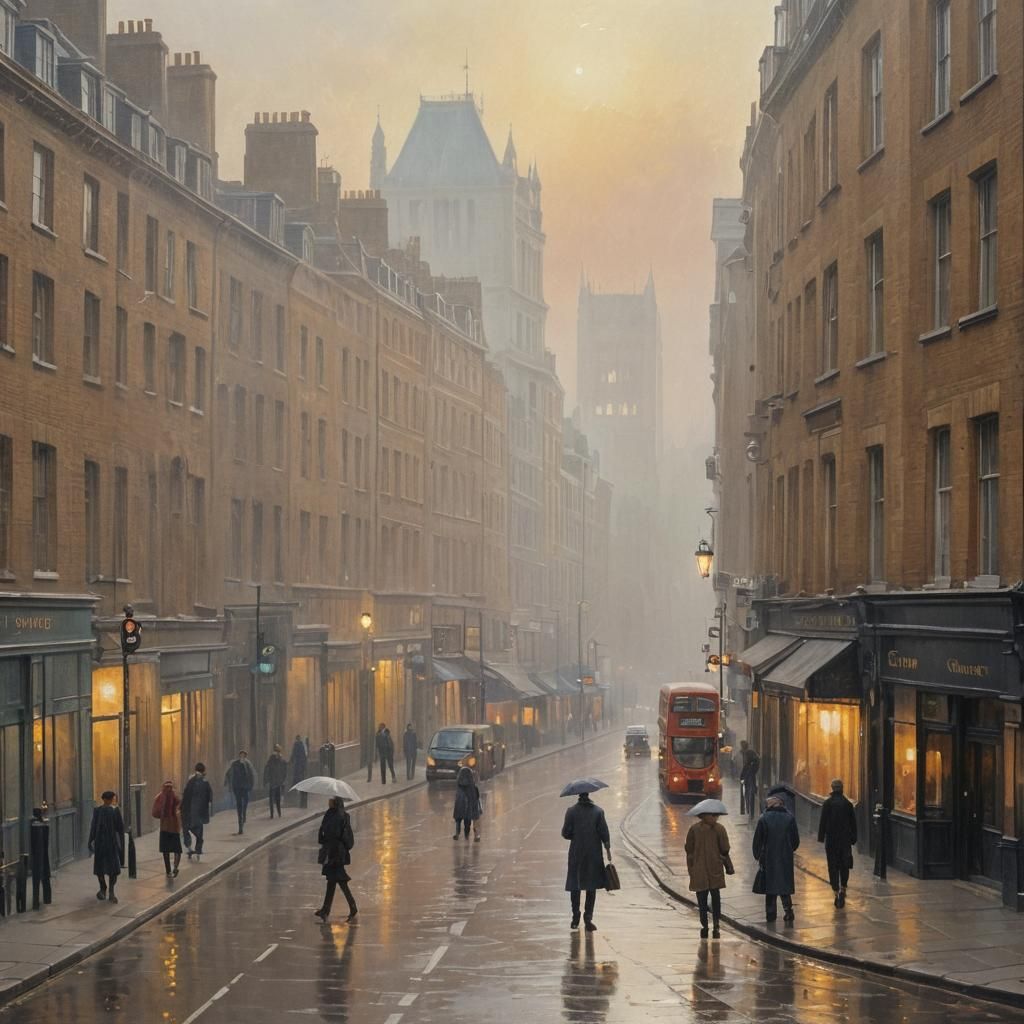 London Cityscape in Gouache Impressionist Style