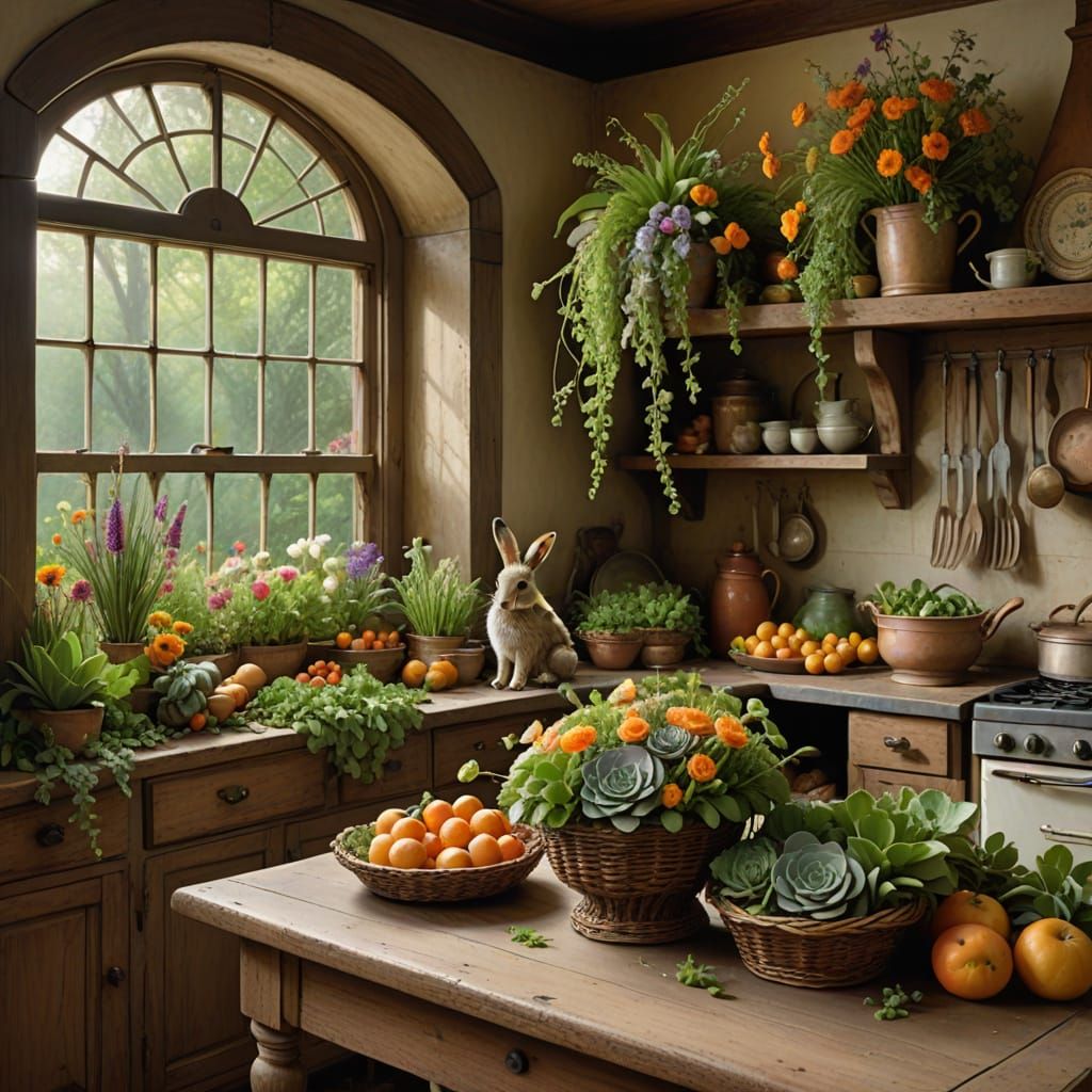 Whimsical Still Life with Bunny and Fruits