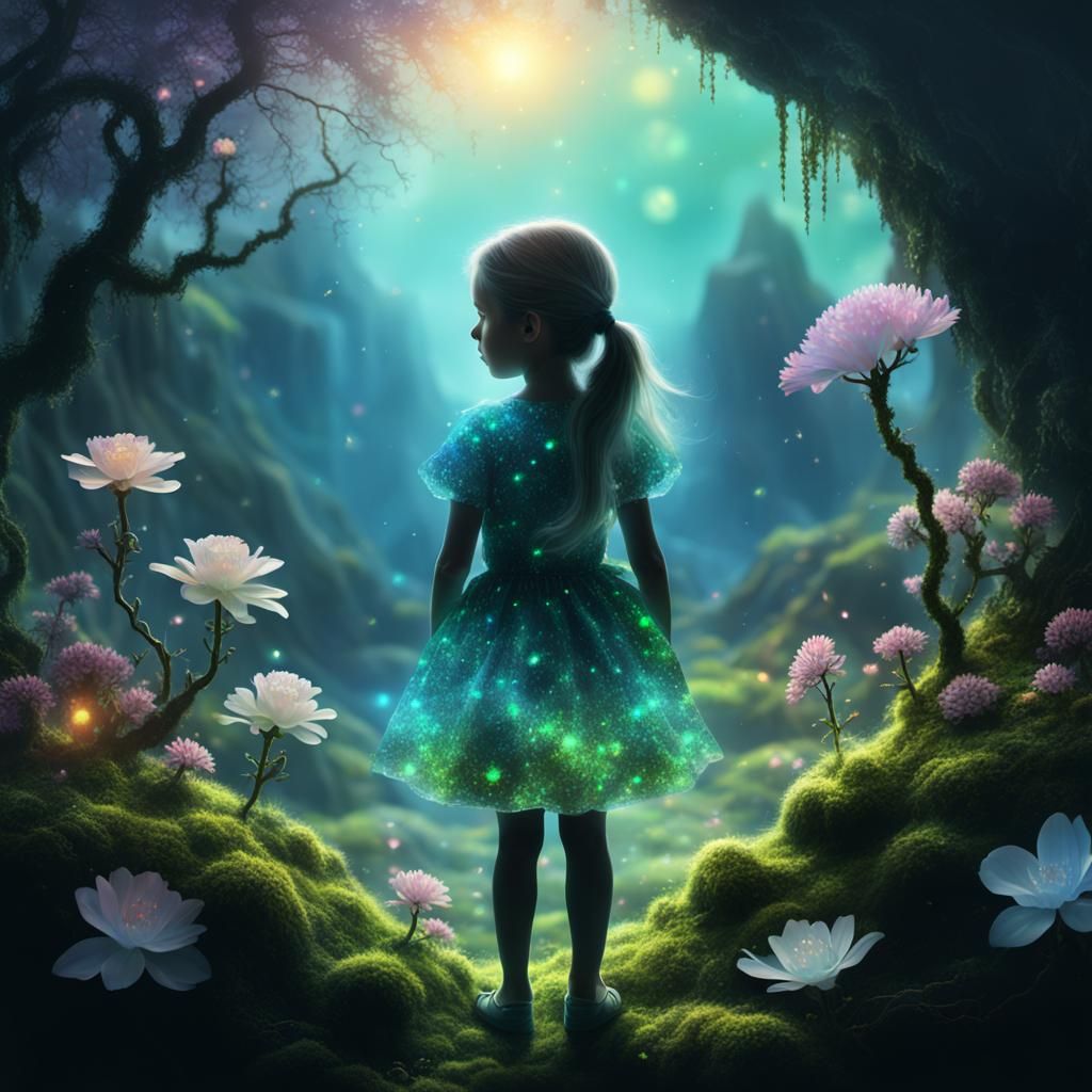 Opal Silhouette of a Girl with Moss Flowers