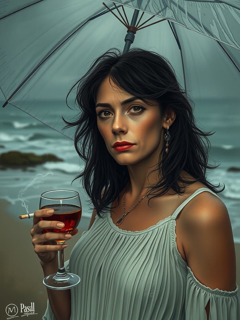 Contemplative Woman on the Weathered Shore