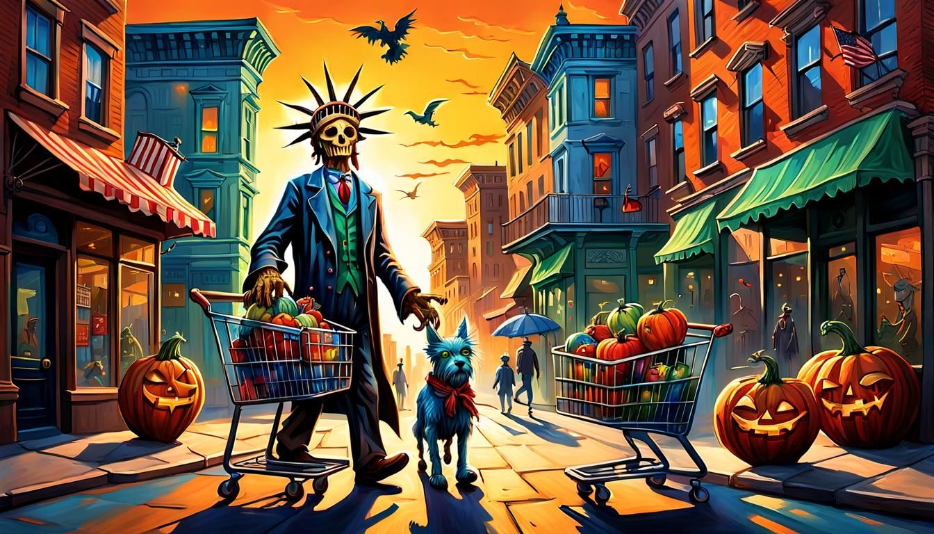 Surreal Scarecrow Journey Through a Demonic City