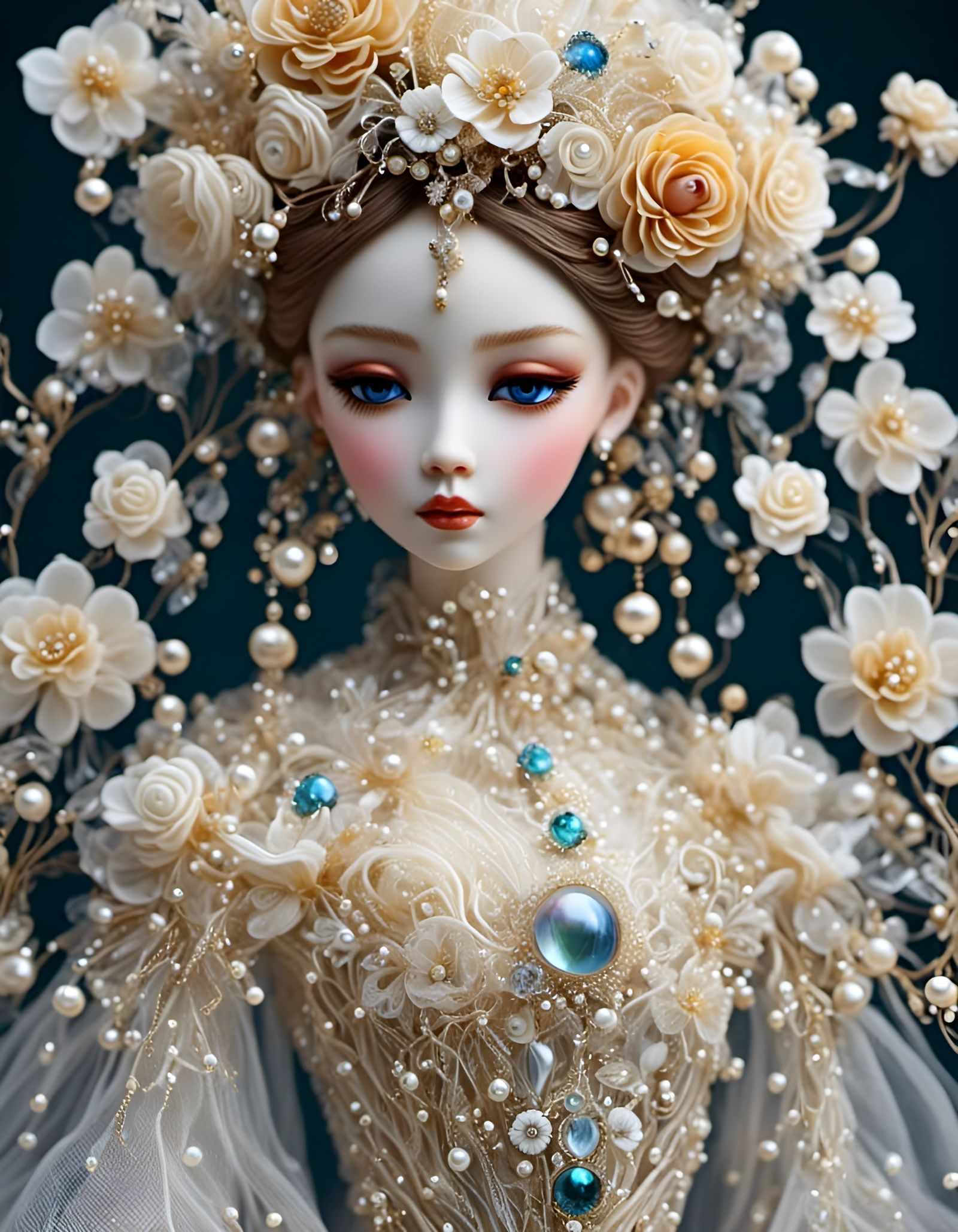 Hyperrealistic Still Life of Beautiful Flowers in Gilt-Filam...