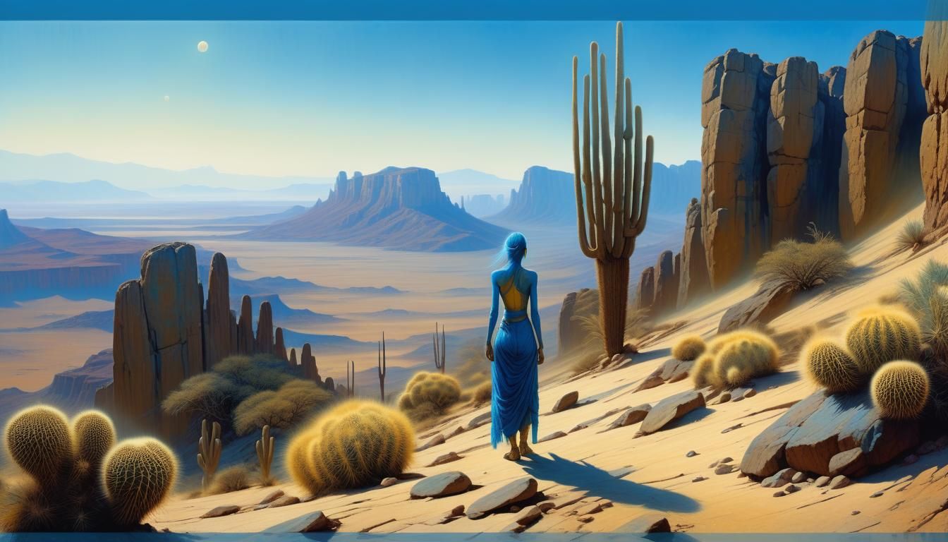 Girl in Desert Scene as Surrealist Art