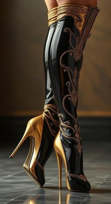 Black and Gold Stiletto Ballet Boots: Digital Art