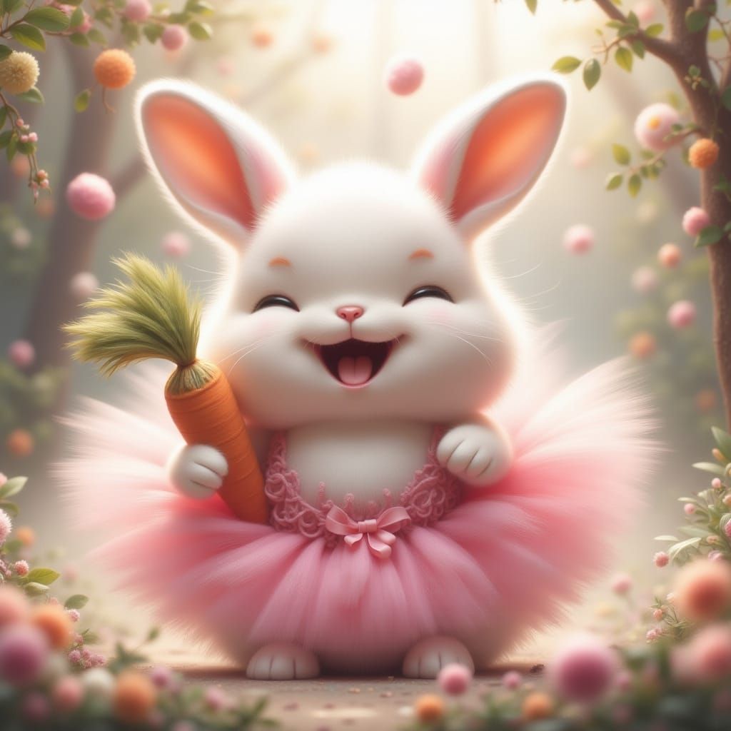 Whimsical Bunny in Pink Tutu with Carrot