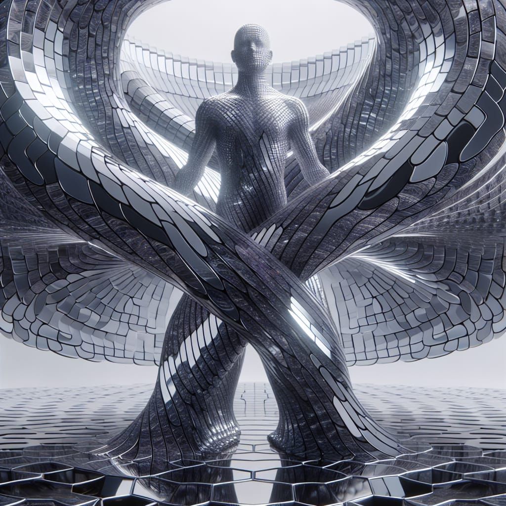 Obsidian Humanoid Figure in Optical Illusion