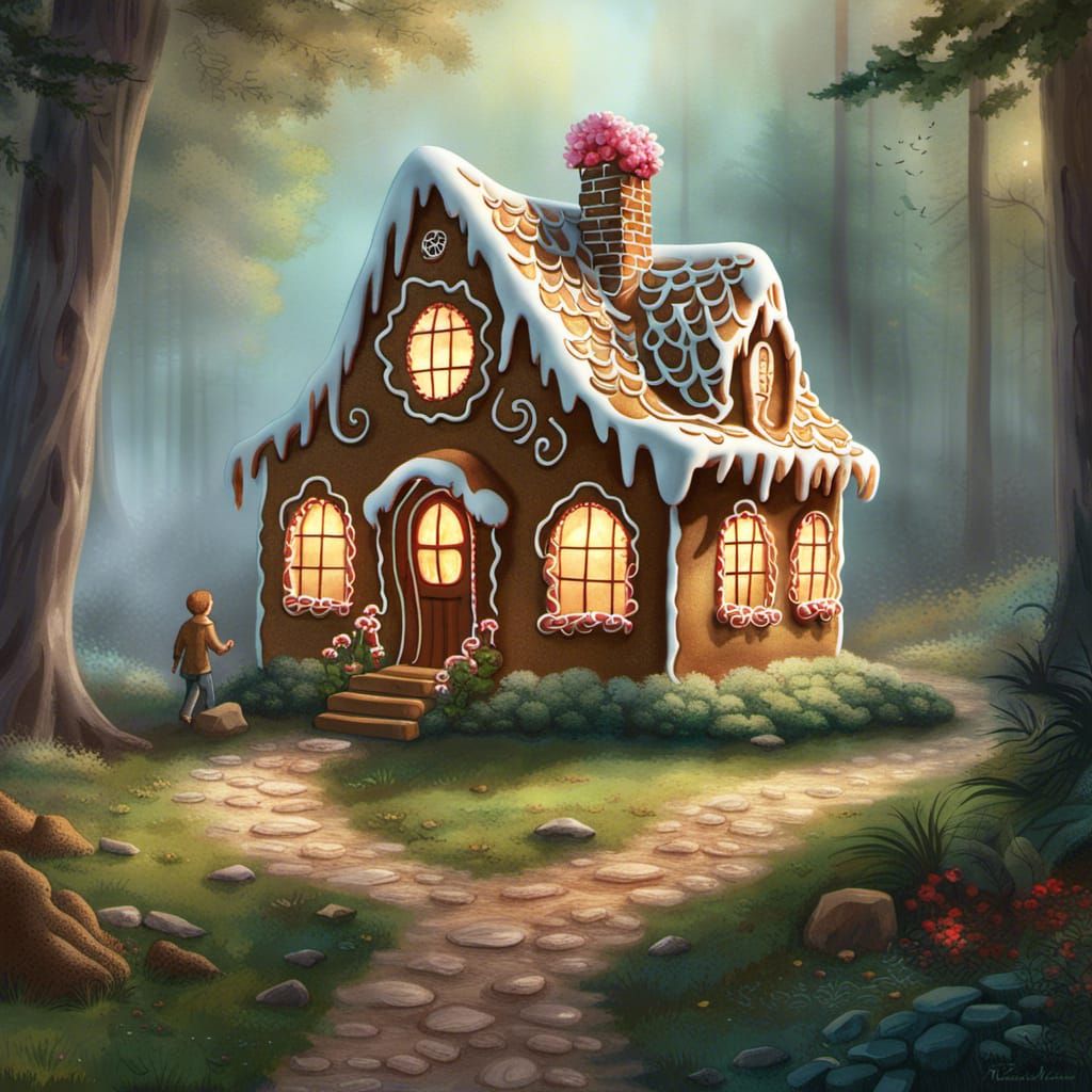 Gingerbread House in Woods: Digital Illustration