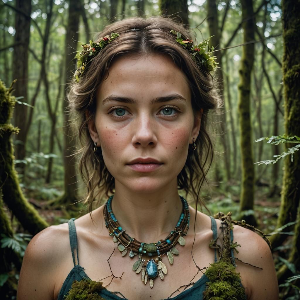 Ethereal Portrait of Woman Emerging from Woods