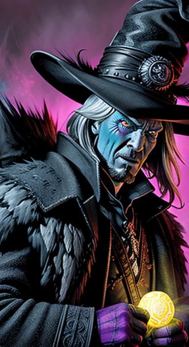 Neon Noir Witch Doctor in Frozen Wasteland