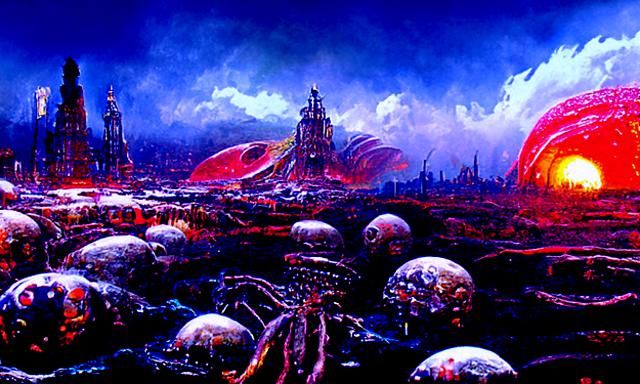 Colossal Living Spaceship Destroys Planet in Biopunk Style