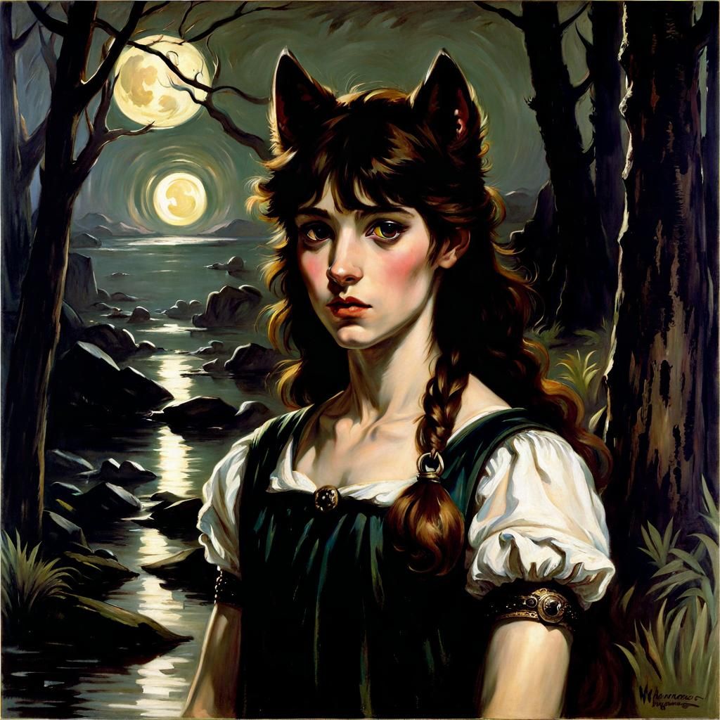 Teenage Werewolf Portrait in Waterhouse Sargent Style