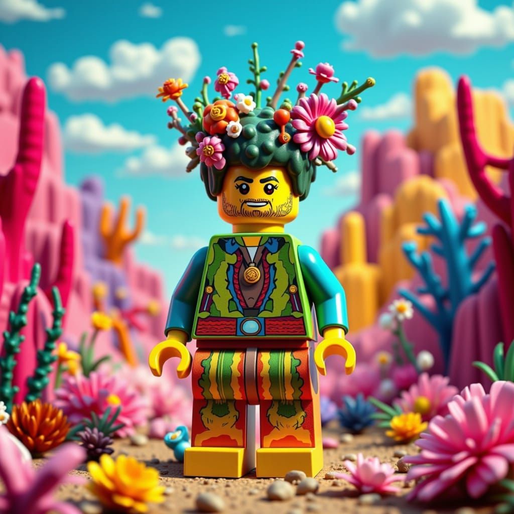 LEGO Minifigure in a Colorful Surreal Landscape