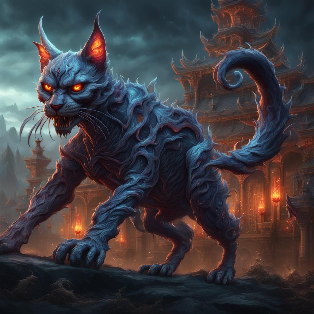 Ghost Cat Demon: Detailed Fantasy Art