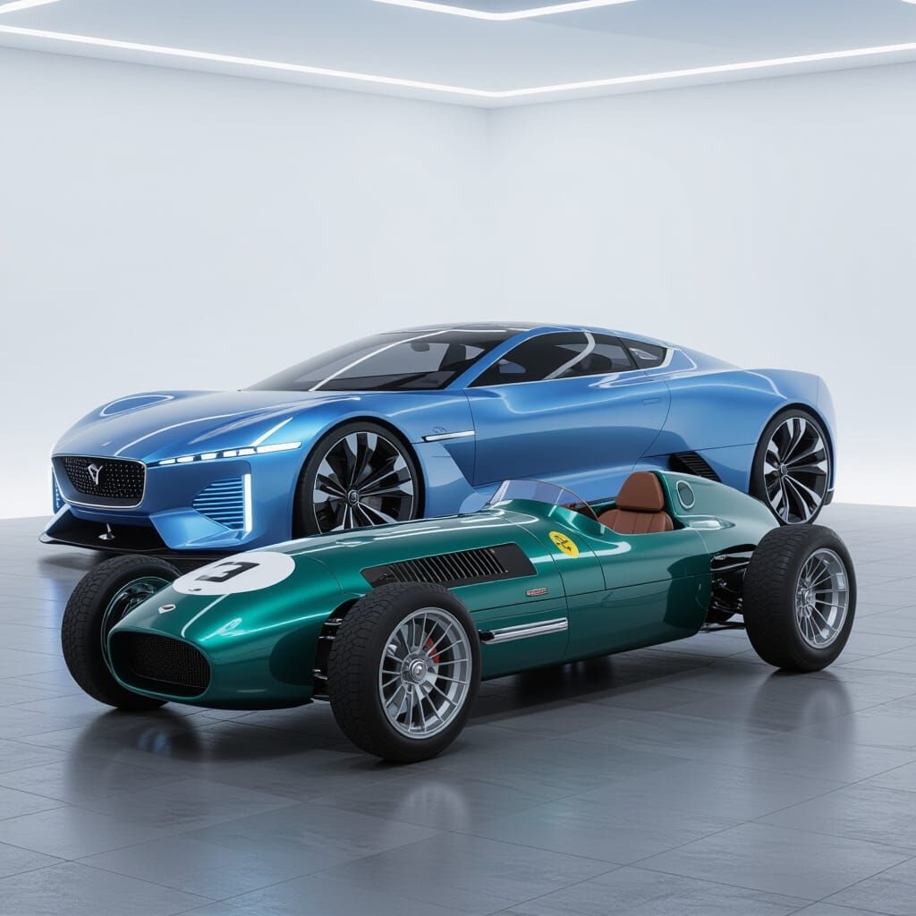 Vintage Race Car Meets Futuristic Supercar