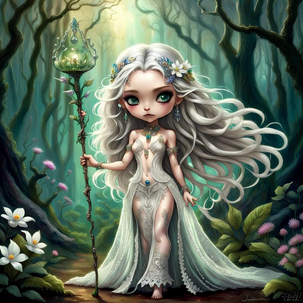 Chibi Goddess of Wild Things in Ethereal Fantasy