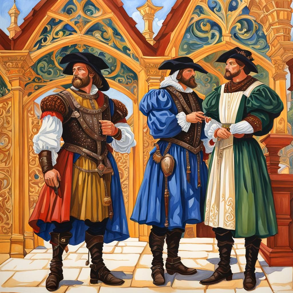 Renaissance Fair Scene as Gouache Painting