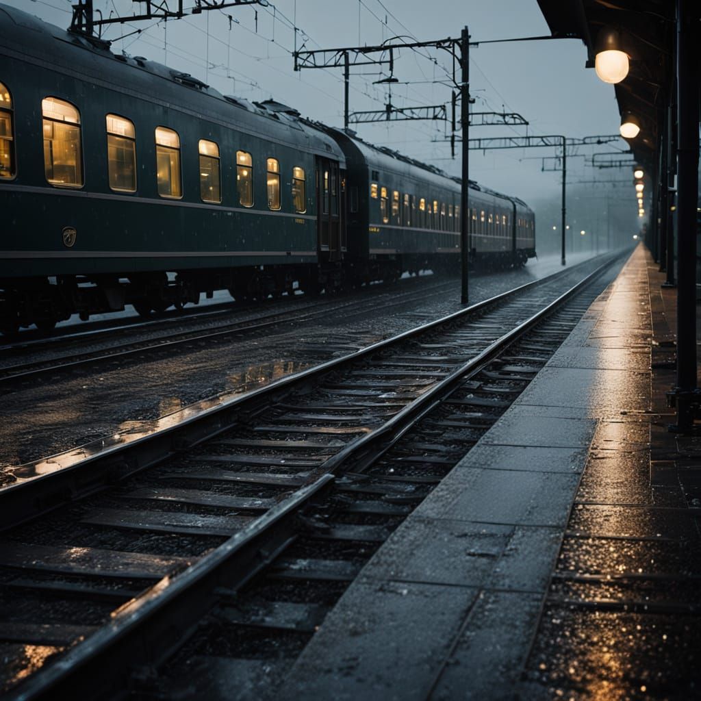 Gloomy Evening Train Station in Film Noir Style