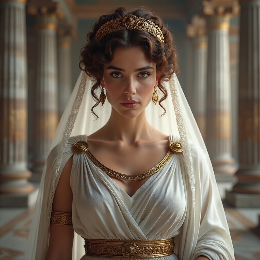 Greek Goddess Arete in Ancient Temple, Comic Book Art