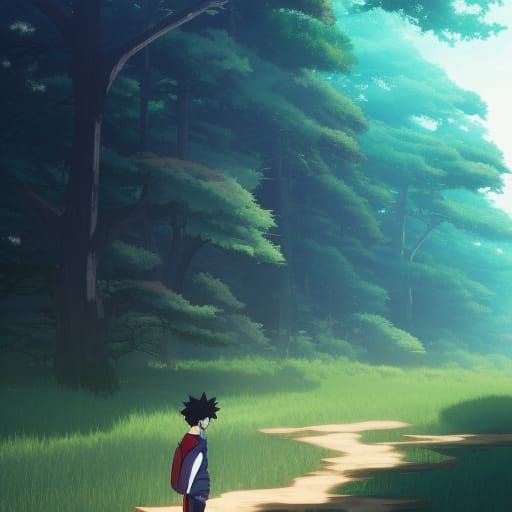 Anime Forest Scene in Studio Ghibli Style