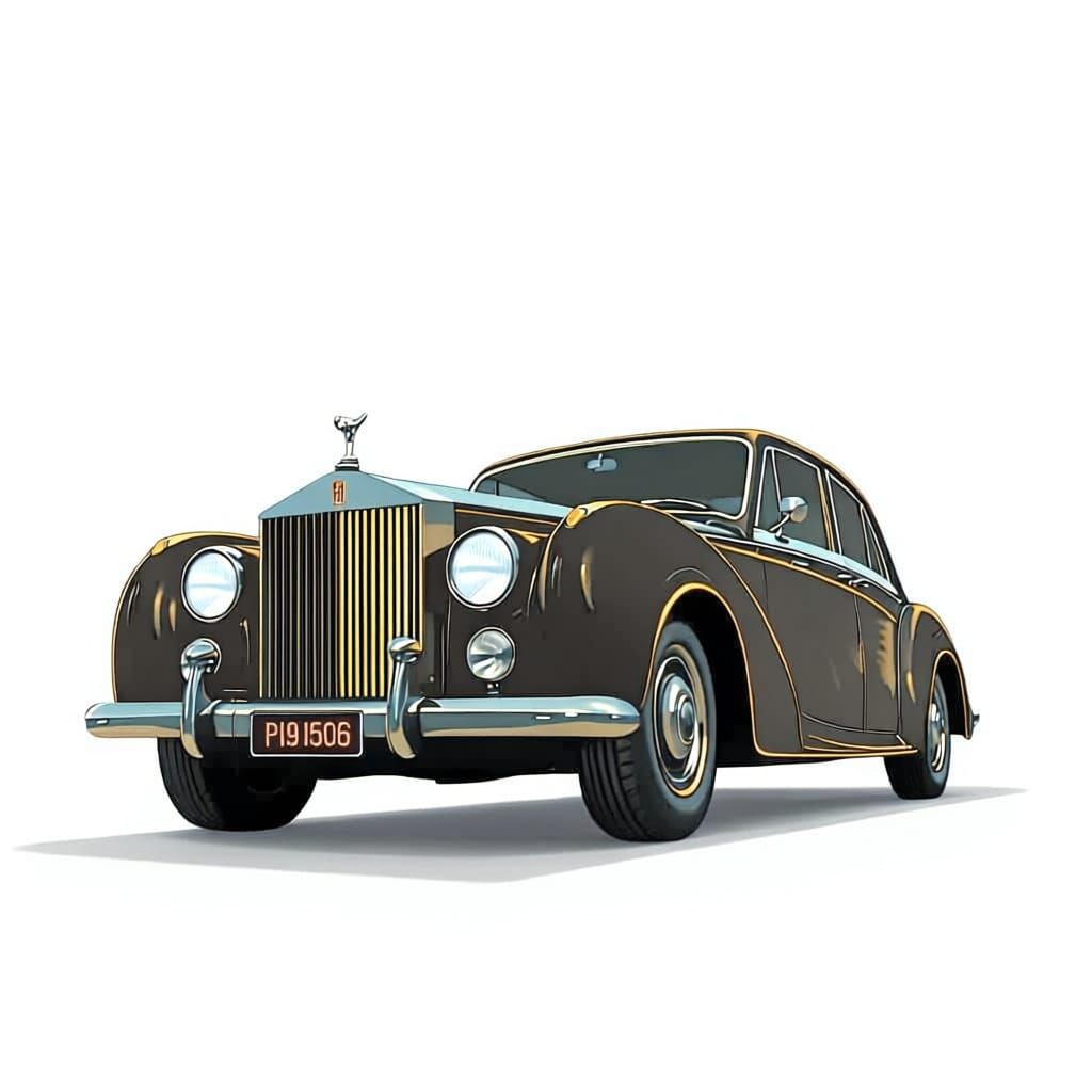 Vintage Rolls Royce in Graphic Noir Cityscape