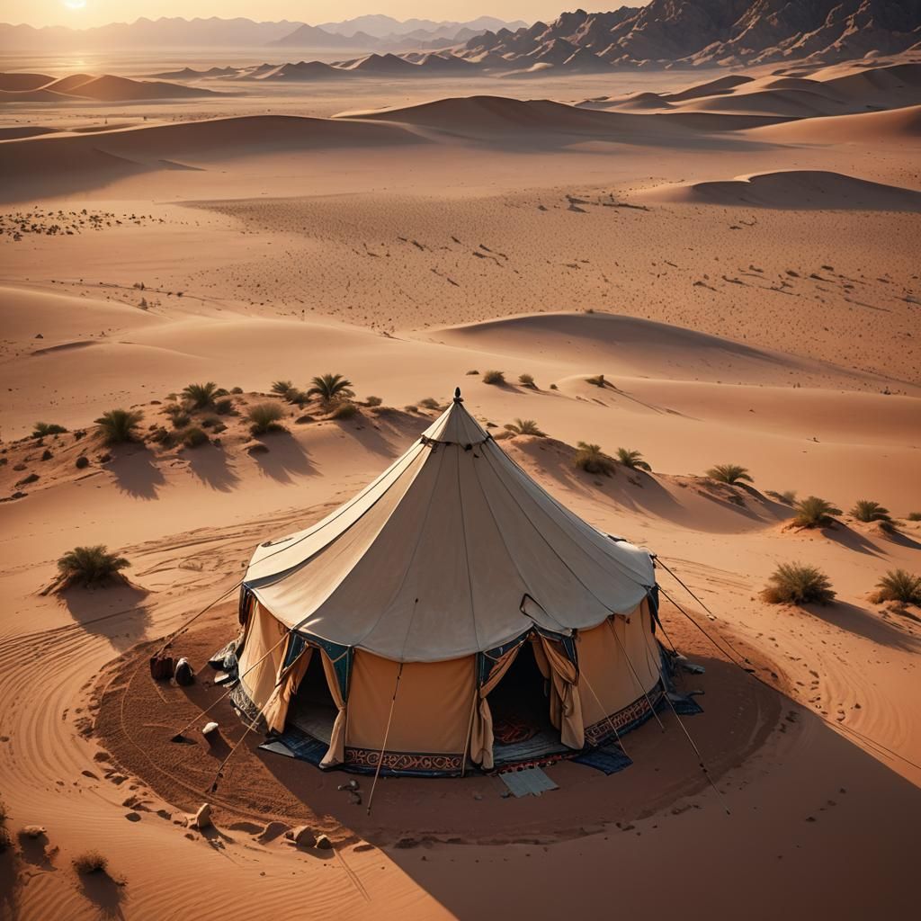 Majestic Bedouin Tent in Arid Desert Landscape