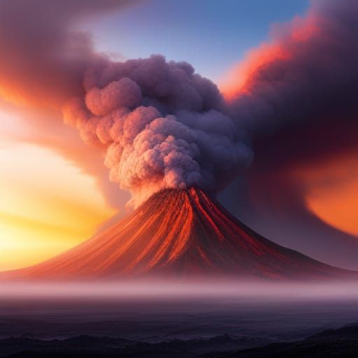 Volcanic Eruption at Dusk: Dramatic Digital Painting