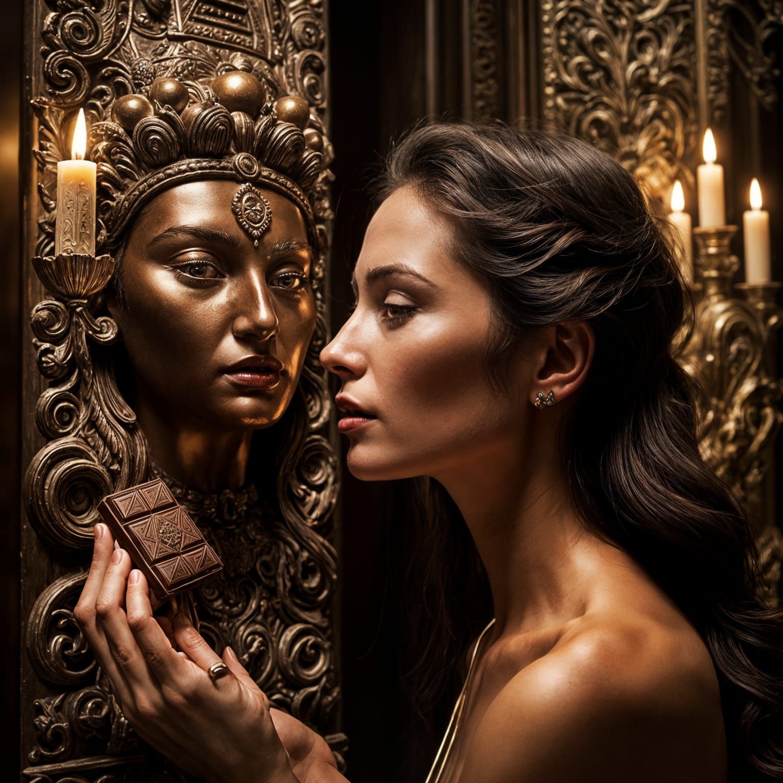 Mature Goddess in a Hyperrealistic Chocolate Paradise