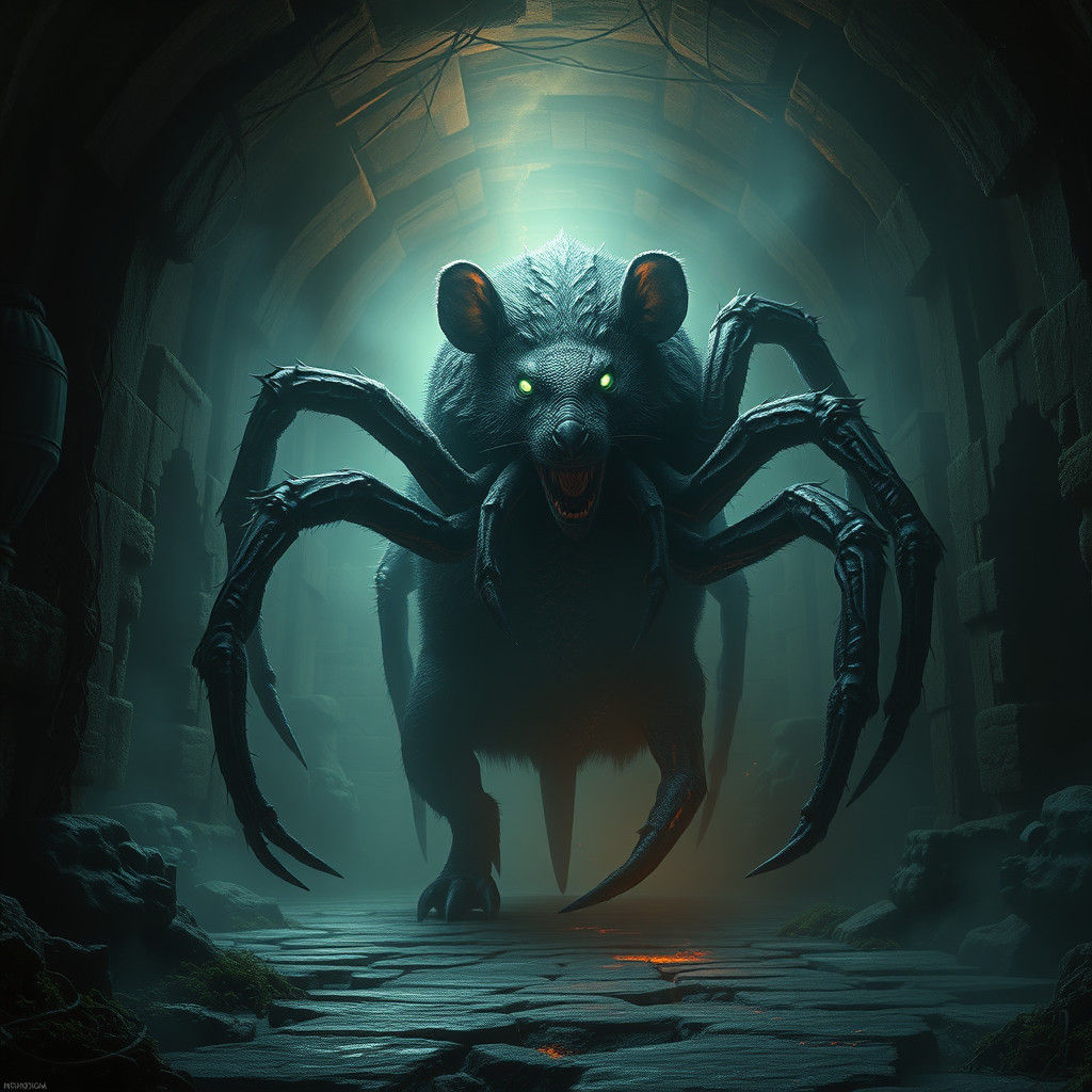 Terrifying Rat-Tarantula Hybrid in Dark Fantasy Style