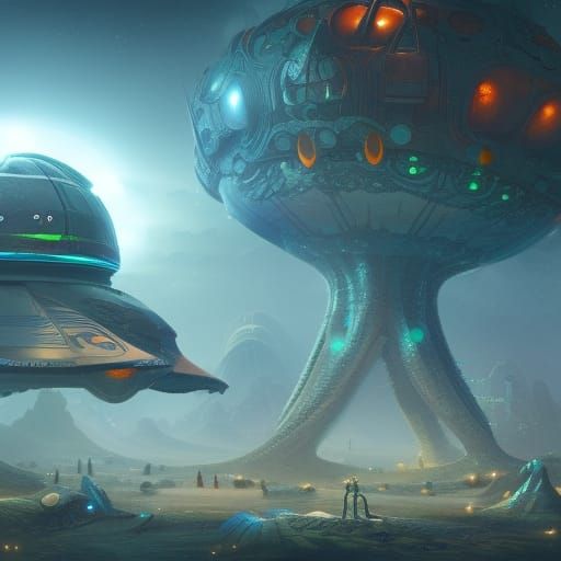 Drunken Aliens on a UFO: Detailed Matte Painting