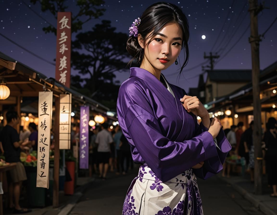 Asian Woman in Kimono-Style Suit, Ink Wash Painting