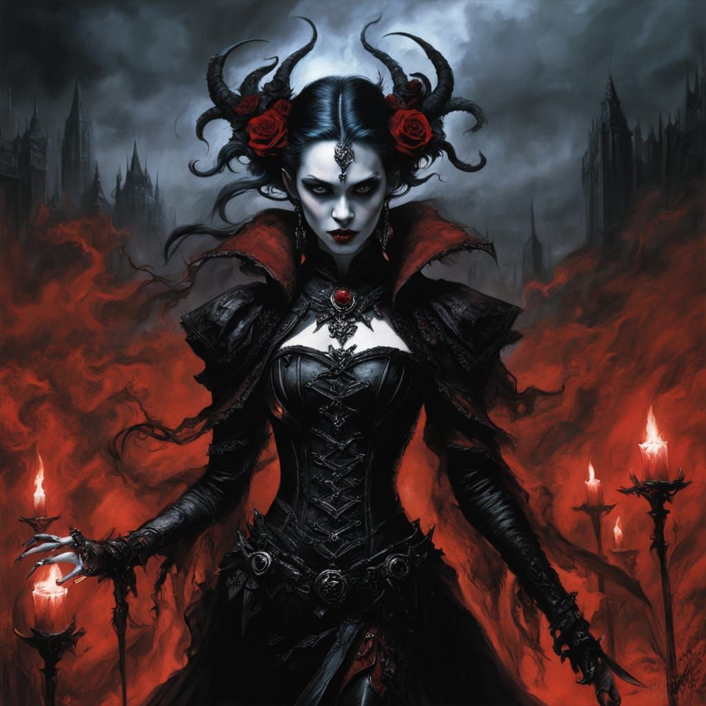 Gothic Vampiric Fae in Shadowy Portrait