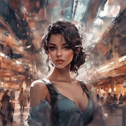 Beautiful French Girl Portrait in Shopping Center