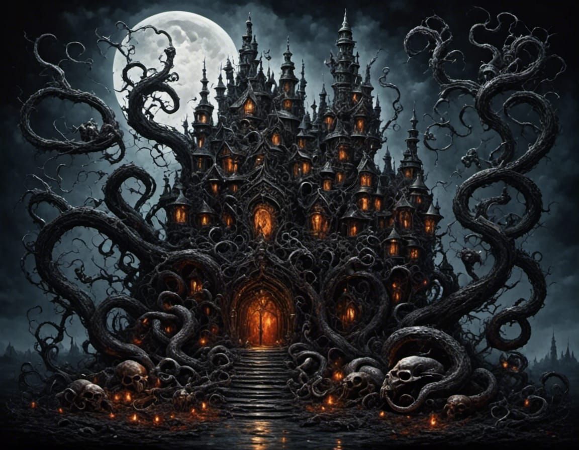 Dark Angel with Twisted Horns in Dark Realism