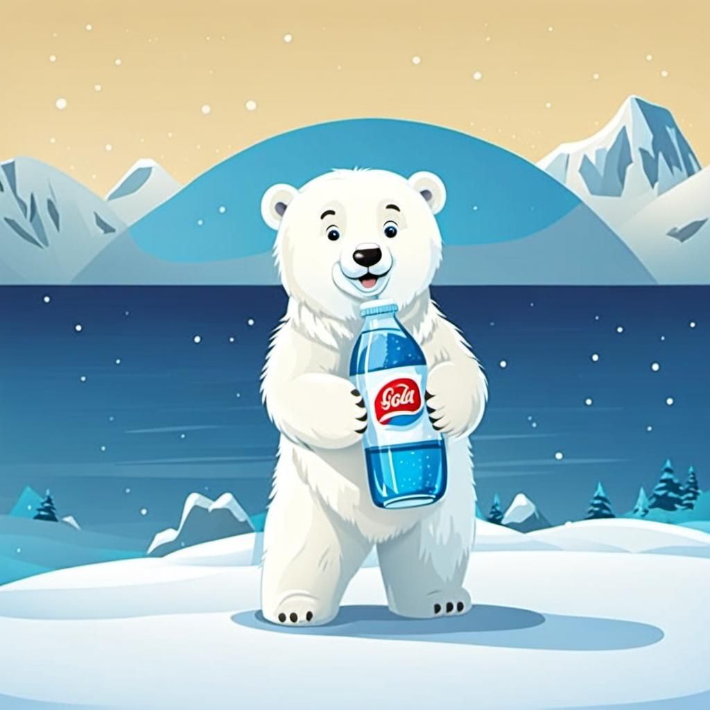 Happy Cartoon Polar Bear Cub with Soda
