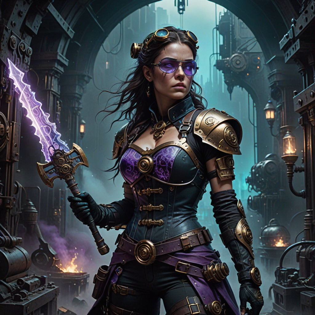 Steam-Powered Steampunk Barbarian Woman Unleashes Celestial...