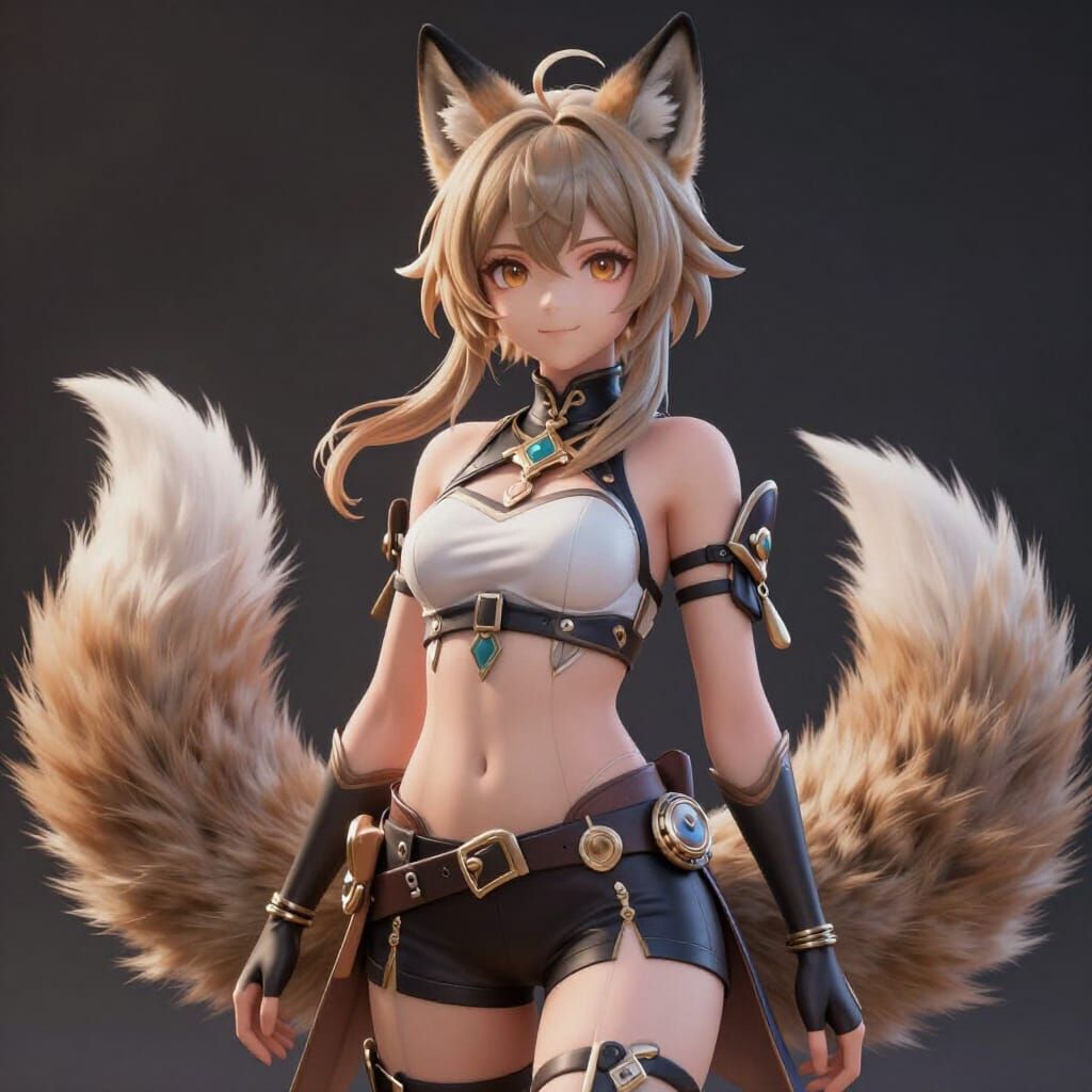 Anime Wolf Girl as Human in 3D Style