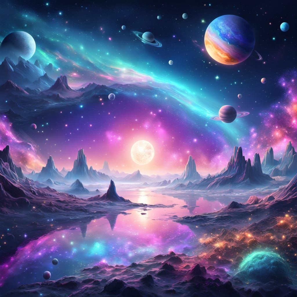 Iridescent Cosmic Scene with Glittering Stardust