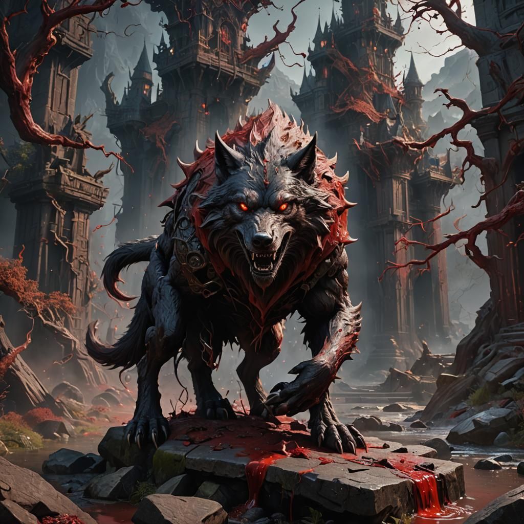 Detailed Blood Werewolf Matte Painting in 8K