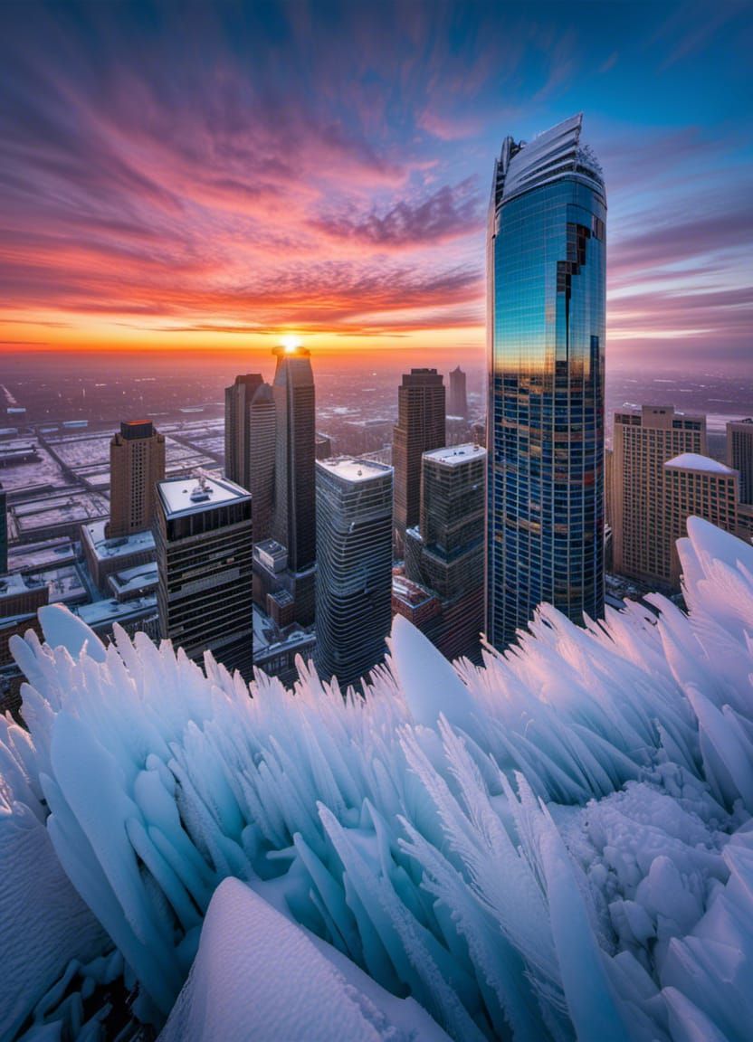 Futuristic Los Angeles Icescape at Sunset