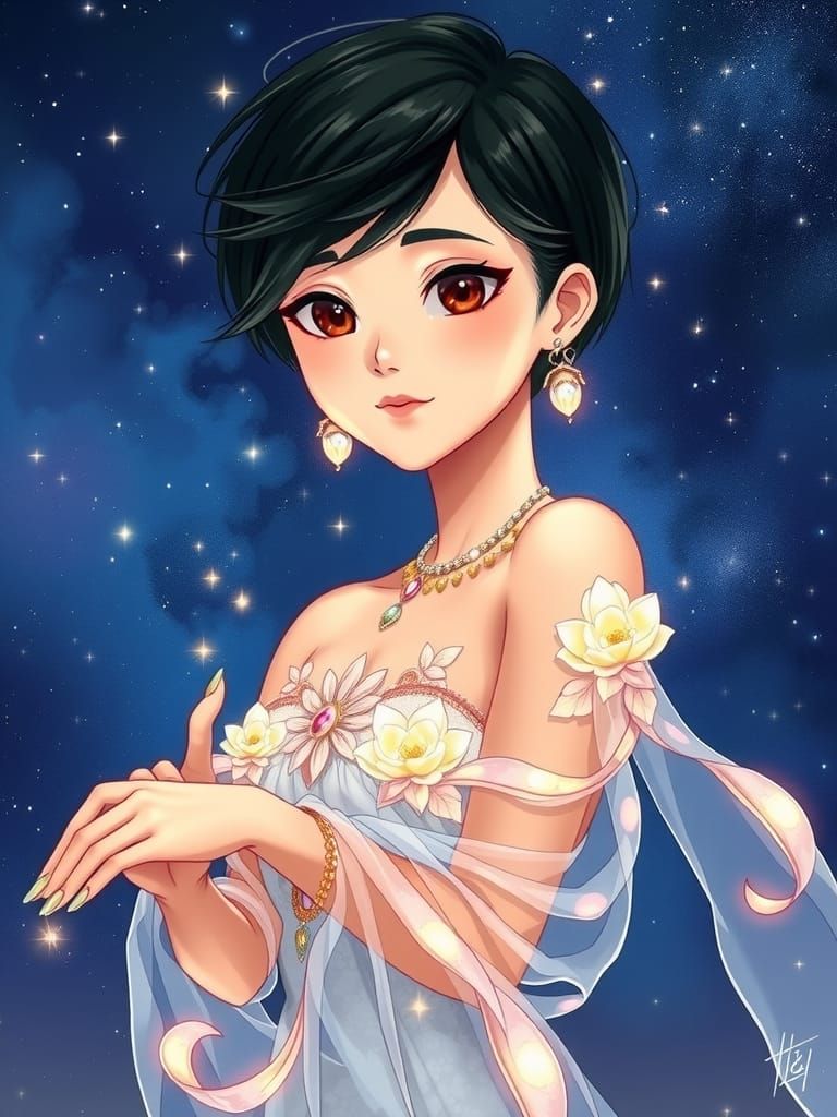 Ethereal Glass Dress in Starry Night Sky