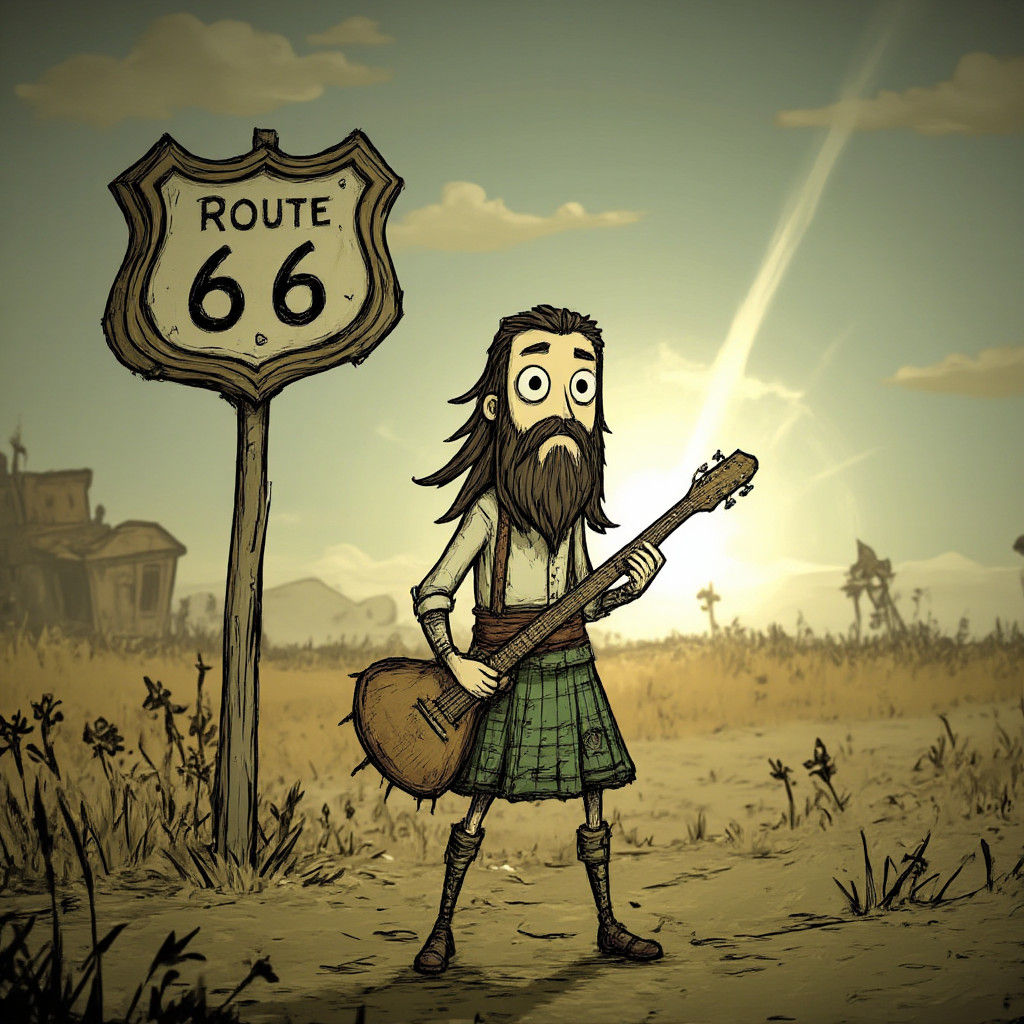 Scottish Warrior on Route 66 in Fantasy Art