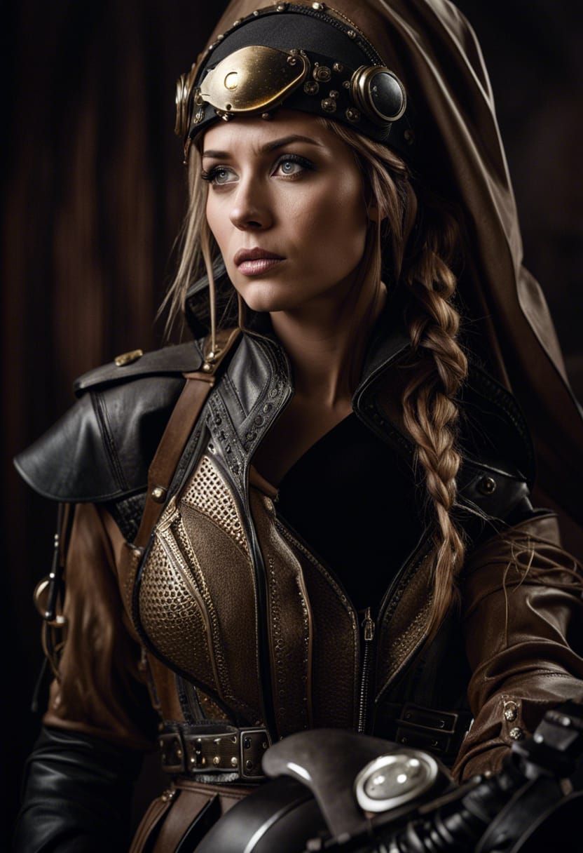 Post-Apocalyptic Steampunk Warrior in Film Noir Style