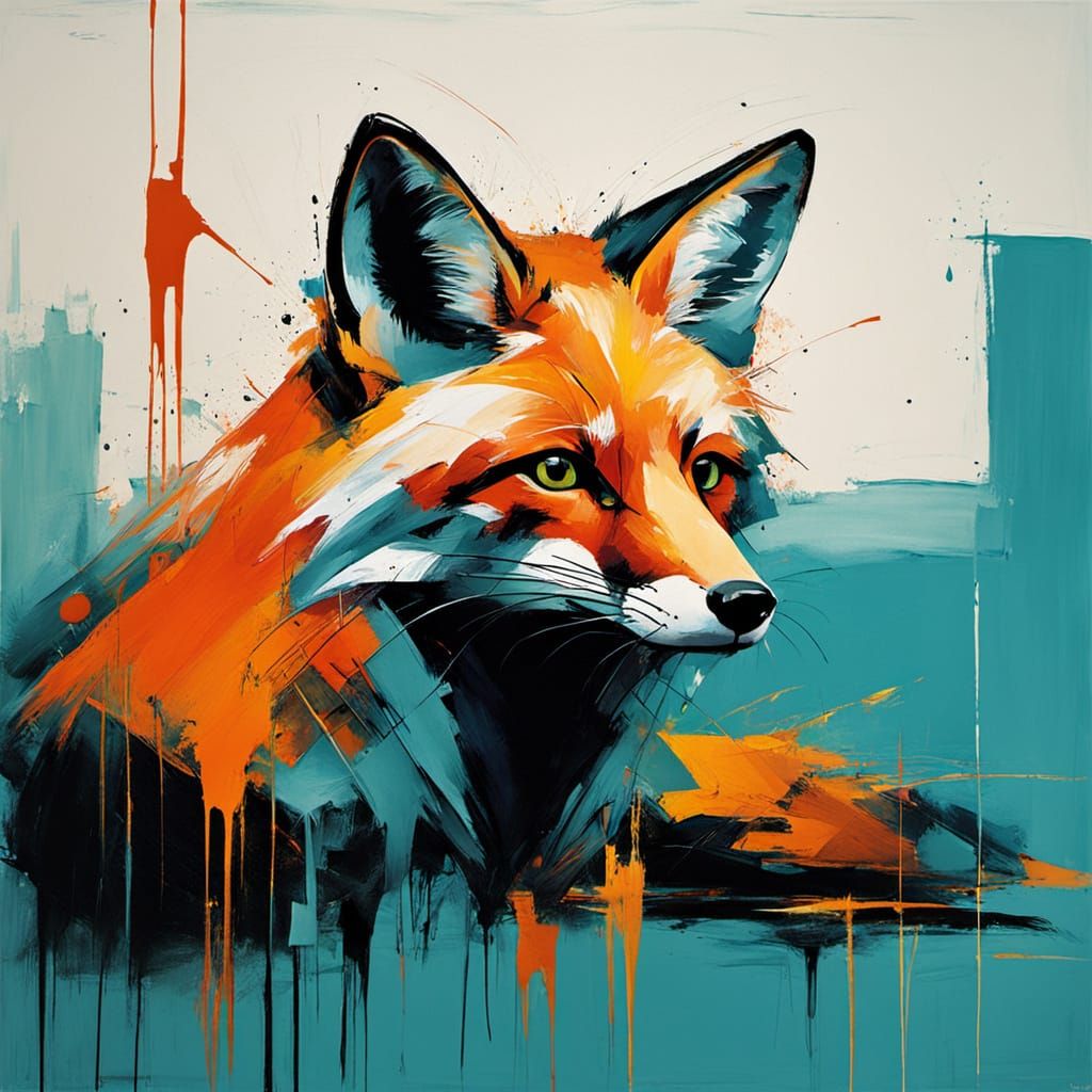 Vibrant Fox Portrait in Dreamy Triadic Colors