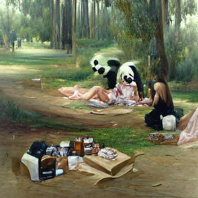 Idyllic Forest Picnic, Oil Painting