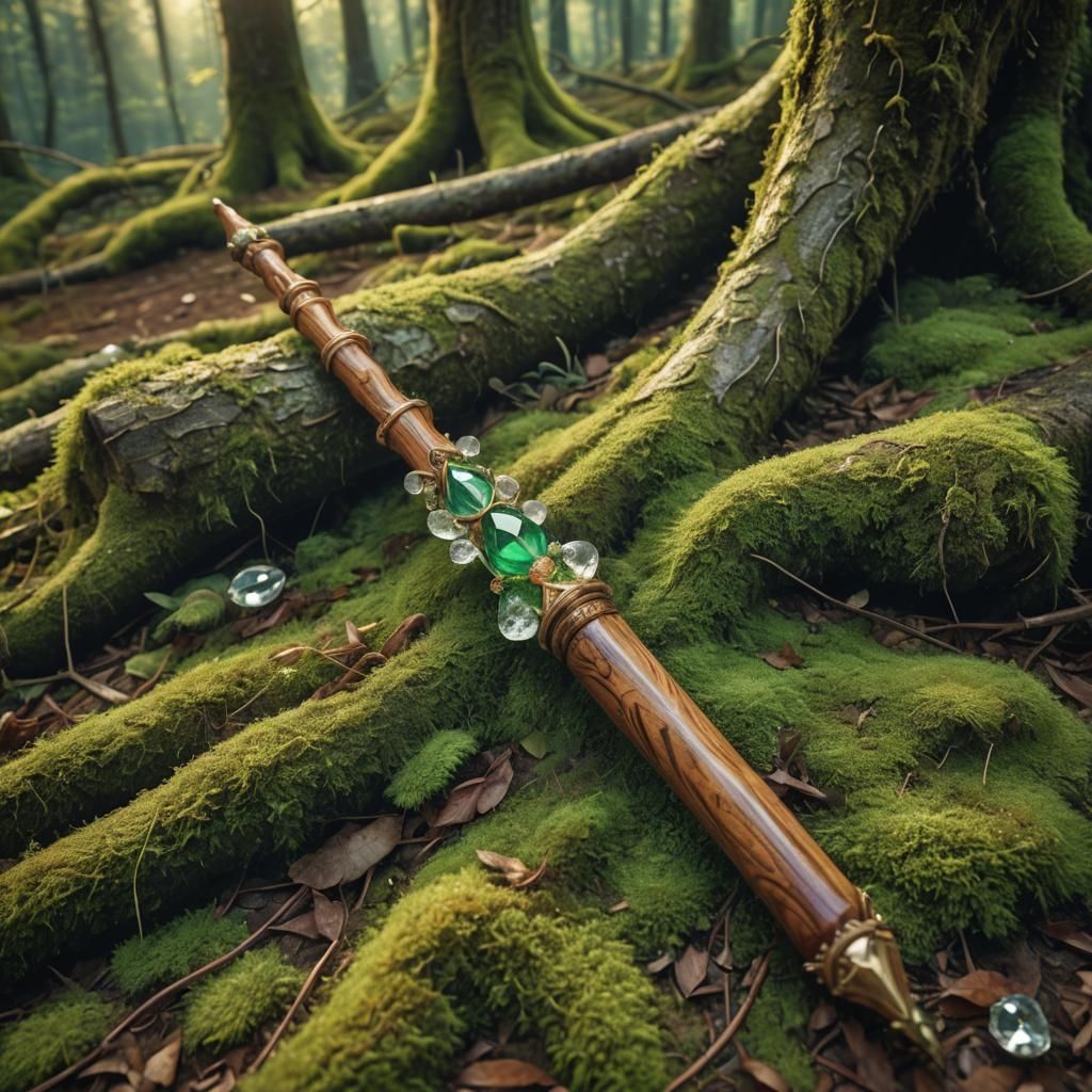 Crystal Magic Wand on Forest Floor Illustration