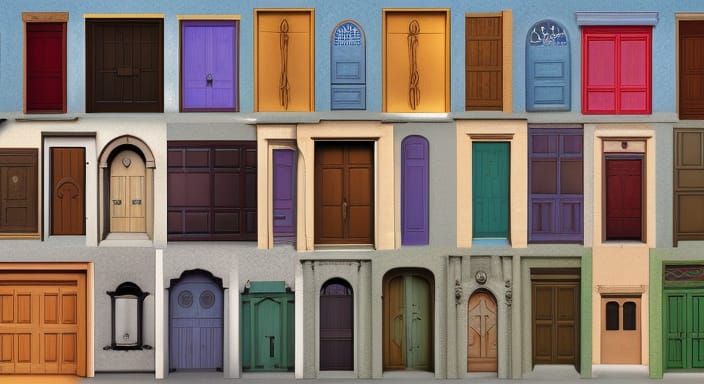 Colorful Doors in Matte Painting Style